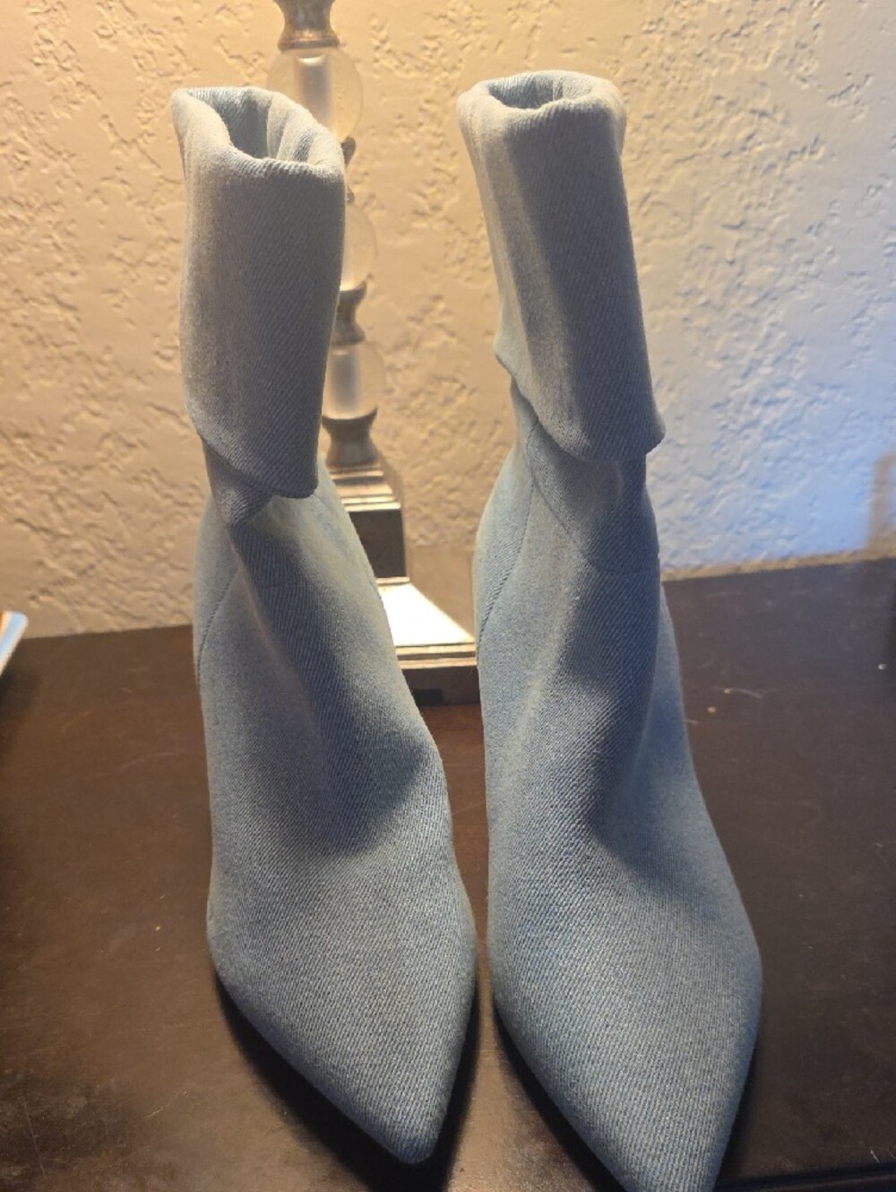 Nine West Light Blue Fold-Over Sock Ankle Boots - Picture 3 of 5